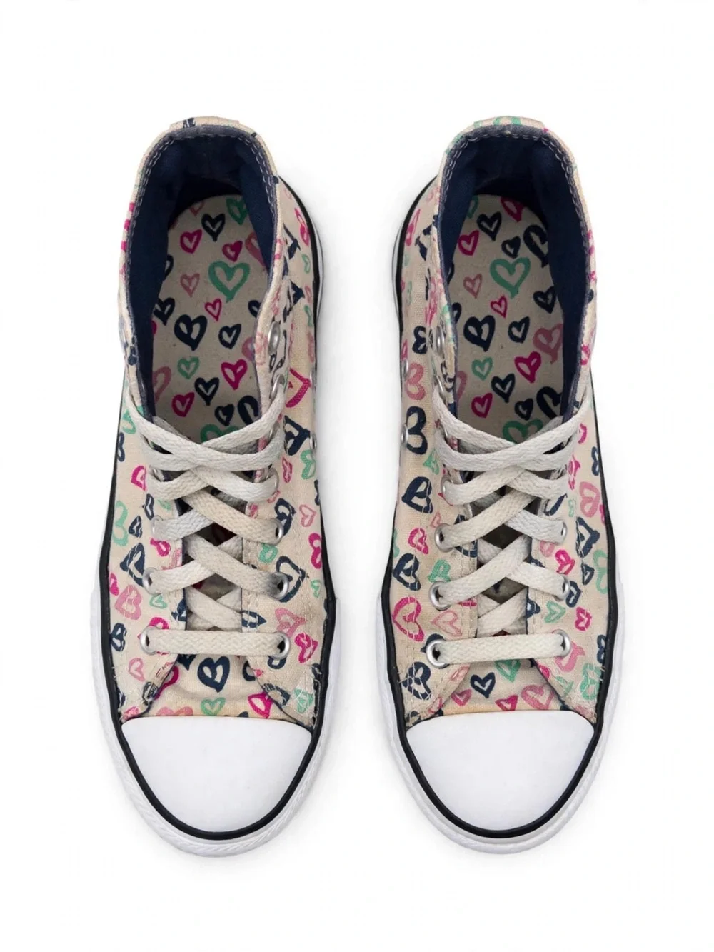 Converse Chuck Taylor All Star Hi Hearts - Youth US 3 Cream Multi-Color Hearts